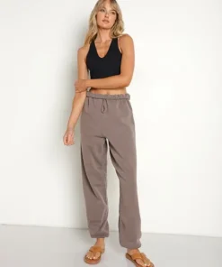 Joah Brown Tops>V Neck Tank Bra Sueded Onyx