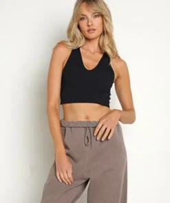 Joah Brown Tops>V Neck Tank Bra Sueded Onyx