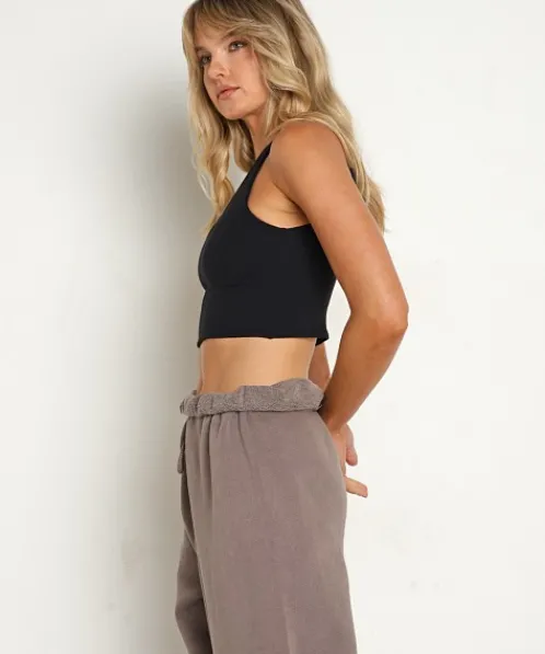 Joah Brown Tops>V Neck Tank Bra Sueded Onyx