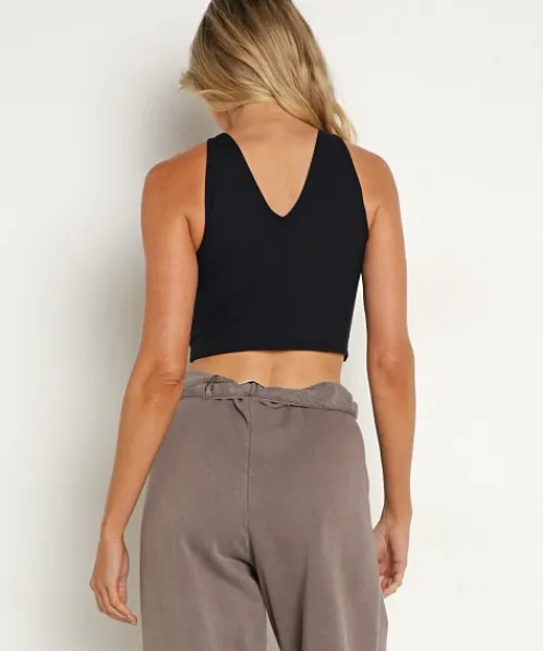 Joah Brown Tops>V Neck Tank Bra Sueded Onyx