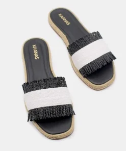Kaanas Sandals>Jaya Two Tone Raffia Espadrille Sandal Black/White