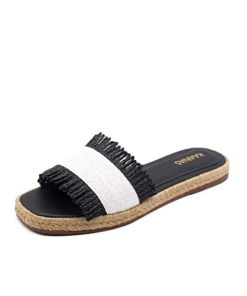 Kaanas Sandals>Jaya Two Tone Raffia Espadrille Sandal Black/White