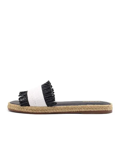 Kaanas Sandals>Jaya Two Tone Raffia Espadrille Sandal Black/White