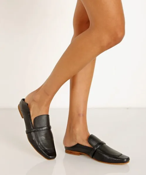 Kaanas Flats>Turin Lizzard Square Toe Loafer Black