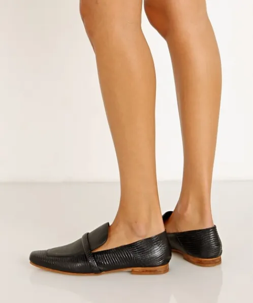 Kaanas Flats>Turin Lizzard Square Toe Loafer Black