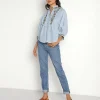 Kinga Csilla Tops>Kahlo Embroidered Blouse Blue Linen