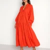 Kinga Csilla Dresses>Sia Santorini Dress Red Cotton Poplin