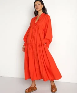 Kinga Csilla Dresses>Sia Santorini Dress Red Cotton Poplin