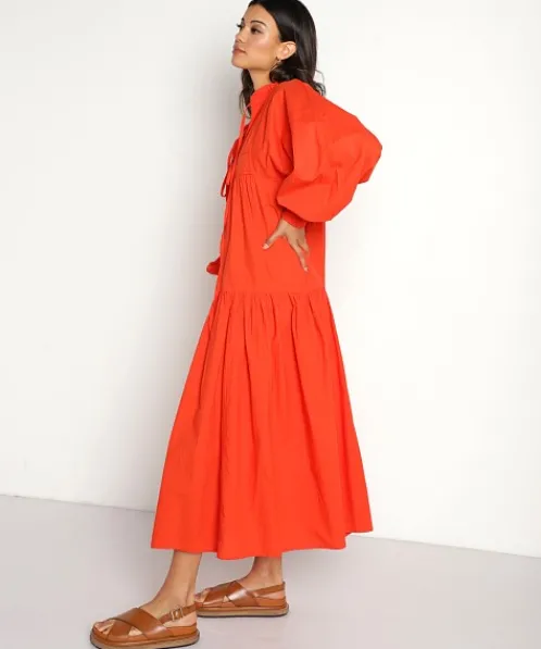 Kinga Csilla Dresses>Sia Santorini Dress Red Cotton Poplin