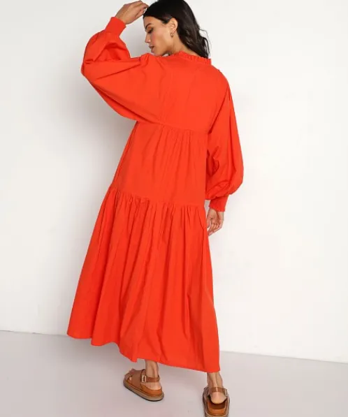 Kinga Csilla Dresses>Sia Santorini Dress Red Cotton Poplin