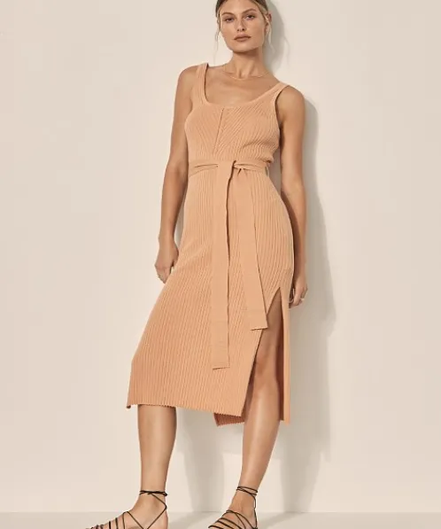 KIVARI Dresses>Arizona Rib Midi Dress Tangerine