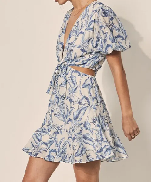 KIVARI Dresses>Solange Cut Out Mini Dress Solange Palm