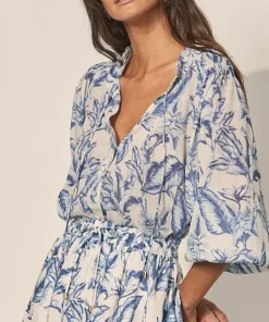 KIVARI Tops>Solange Shirred Blouse Solange Palm