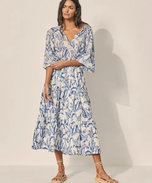 KIVARI Skirts>Solange Tiered Midi Skirt Solange Palm