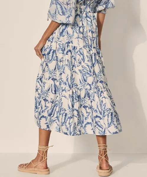 KIVARI Skirts>Solange Tiered Midi Skirt Solange Palm