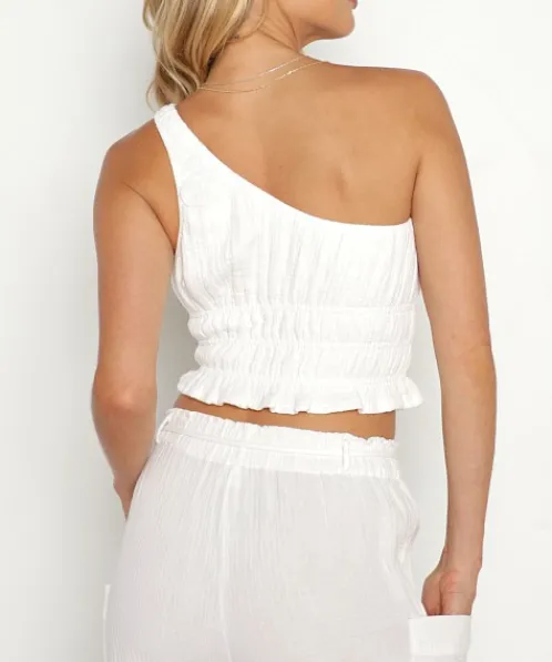 L Space Tops>Ivy One Shoulder Top Cream