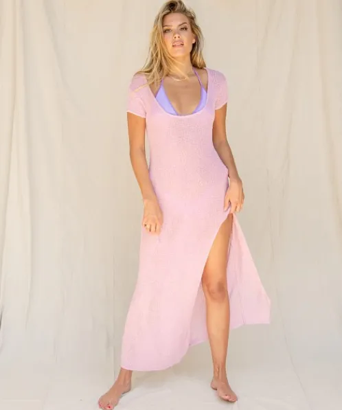 L Space Cover Ups>Mina Knit Cover Up Dress Very Berry