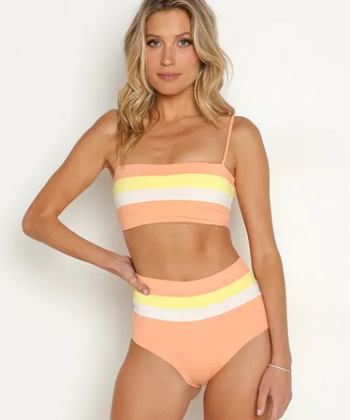 L Space Bikinis>Rebel Stripe Bikini Top Tangy Lemon Drop Cream