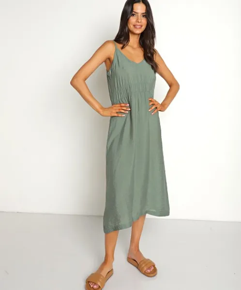 LACAUSA Dresses>Alma Slip Dress Seaweed
