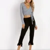 Lanston Tops>Sport Ballet Crop Wrap Long Sleeve Heather Grey