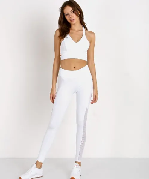 Lanston Bottoms>Sport Grayson Mesh Pannel Pocket Legging White