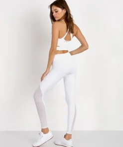 Lanston Bottoms>Sport Grayson Mesh Pannel Pocket Legging White