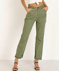 Lee Pants>Vintage High Rise Dungaree Ankle Olive Herringbone