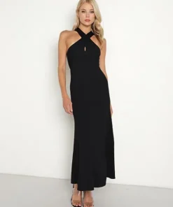 Line & Dot Dresses>Line & Dot Dre Criss Cross Midi Dress Black