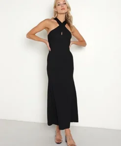 Line & Dot Dresses>Line & Dot Dre Criss Cross Midi Dress Black