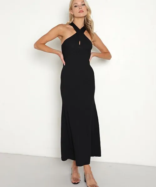 Line & Dot Dresses>Line & Dot Dre Criss Cross Midi Dress Black