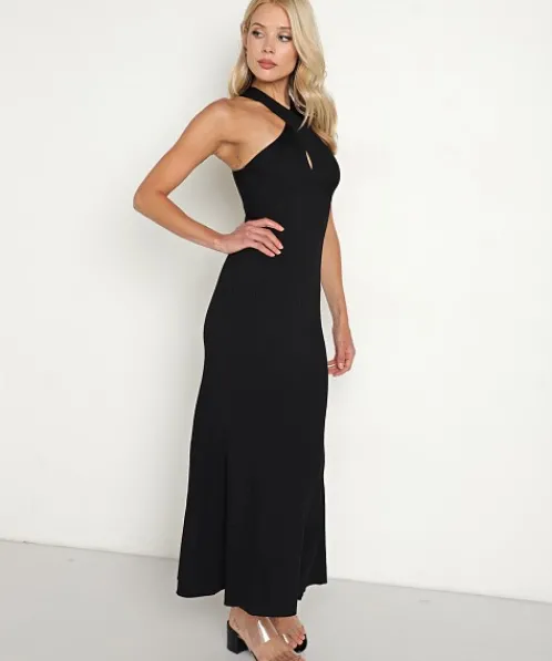 Line & Dot Dresses>Line & Dot Dre Criss Cross Midi Dress Black