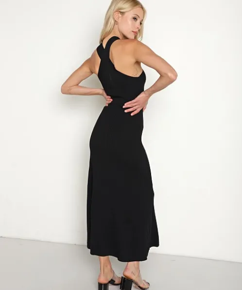 Line & Dot Dresses>Line & Dot Dre Criss Cross Midi Dress Black