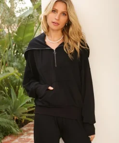 LNA Clothing Knits>Beverly Zip Pullover Black