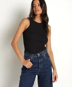 LNA Clothing Tops>Detra Cropped Tank Black