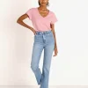 LNA Clothing Tops>Distressed V Neck Fox Glow