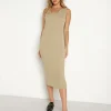 LNA Clothing Dresses>Gaia Seamed Rib Dress Pale Khaki
