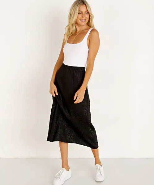 LNA Clothing Skirts>Jacquard Bias Cut Skirt Black Leopard