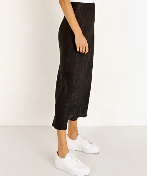 LNA Clothing Skirts>Jacquard Bias Cut Skirt Black Leopard