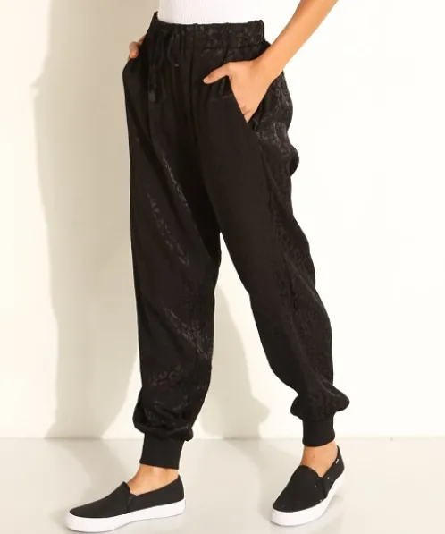 LNA Clothing Pants>Jacquard Drawstring Pant Black Leopard