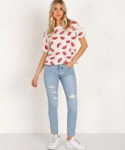 LNA Clothing Tops>Kiss Boxy Crew Tee White