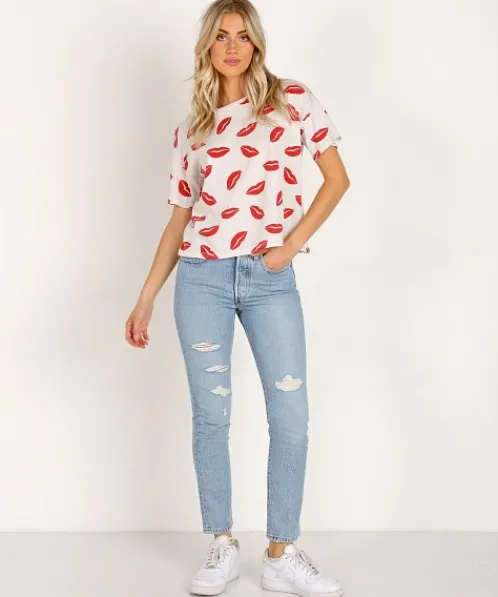 LNA Clothing Tops>Kiss Boxy Crew Tee White