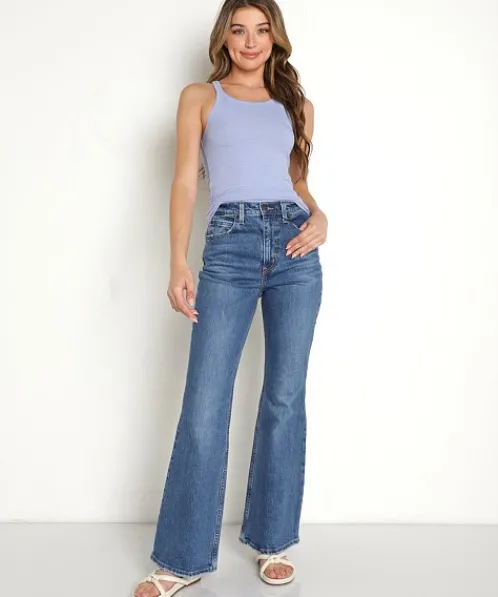LNA Clothing Tops>Ribbed Skinny Tank Heather Iris
