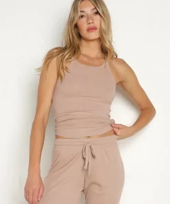 LNA Clothing Tops>Ribbed Skinny Racer Tank Nude
