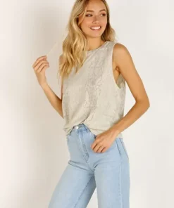 LNA Clothing Tops>Snake Skin Muscle Tank White Snake