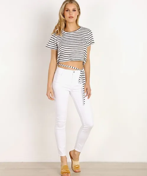 LNA Clothing Tops>Wrapped Up Tee Black White Stripe