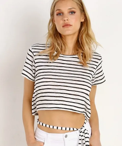 LNA Clothing Tops>Wrapped Up Tee Black White Stripe