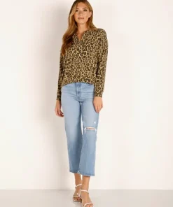 LNA Clothing Knits | Tops>Zip Collar Sweater Brushed Leopard