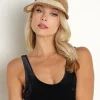 Lusana Accessories>Banded Baha Visor Brown/Off White