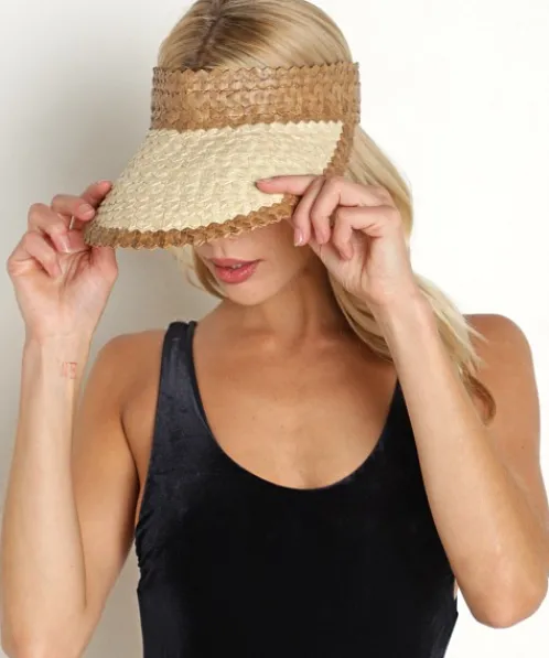 Lusana Accessories>Banded Baha Visor Brown/Off White