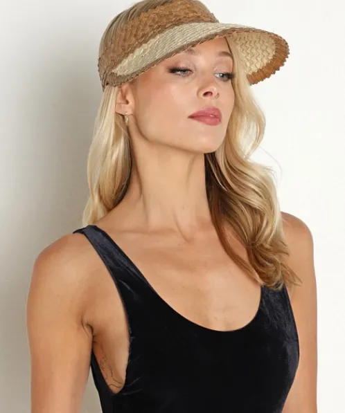 Lusana Accessories>Banded Baha Visor Brown/Off White